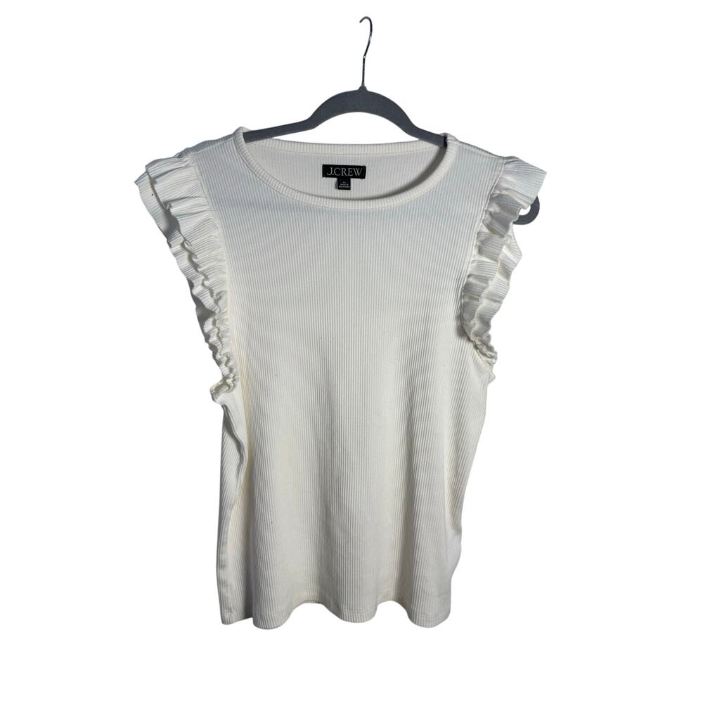 J.Crew Ribbed Vintage Tank Women's XL White Ruffle Sleeve